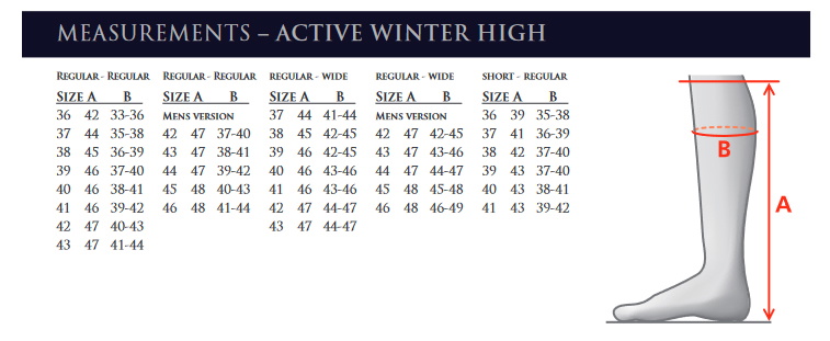 Active Winter High Rider Boots  Size Chart